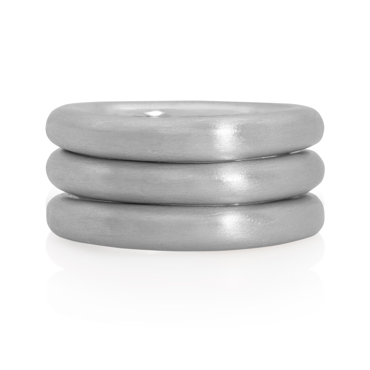 Vale Jewelry Barrel Ring Satin Polish White Gold Stack of Three