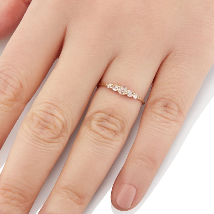 Vale Jewelry Belle du Jour Ring with Rose Cut White Diamonds in 14 Karat Yellow Gold Hand View
