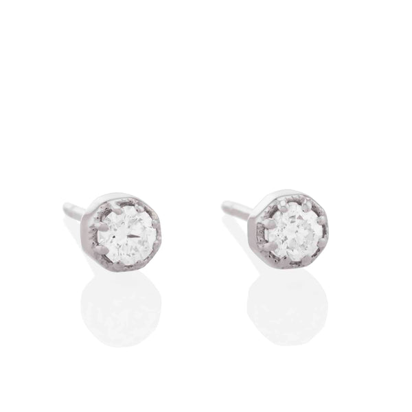 Vale Jewelry Calyx Earrings with White Diamonds in 14 Karat White Gold Front View