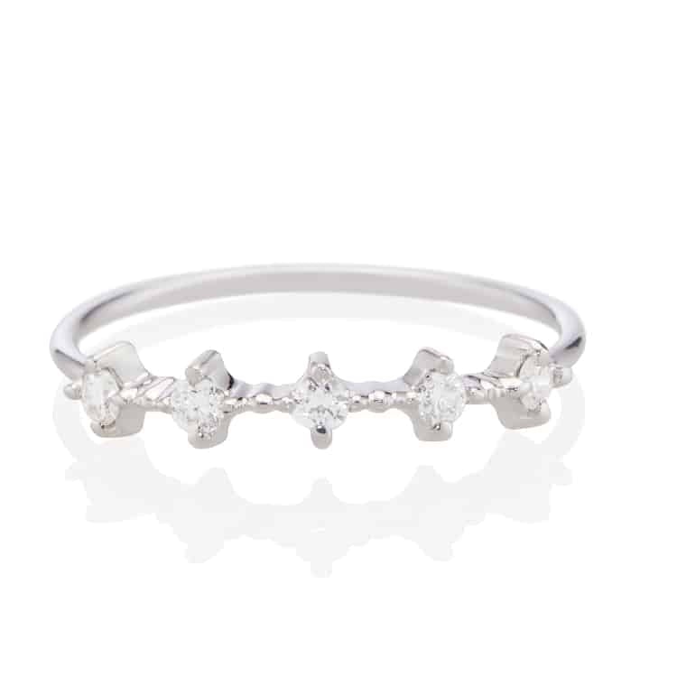 Vale Jewelry Celeste Ring with White Diamonds in 14 Karat White Gold Front View