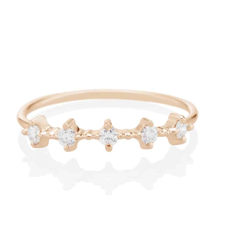 Vale Jewelry Celeste Ring with White Diamonds in 14 Karat Yellow Gold Front View