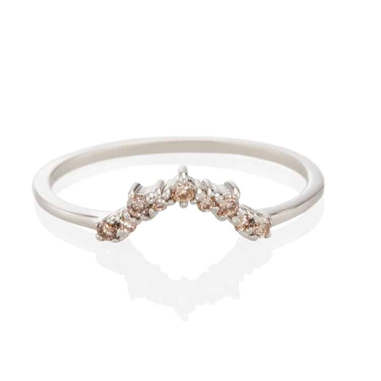 Vale Jewelry Chantilly Ring with Champagne Diamonds in 14 Karat White Gold Front View