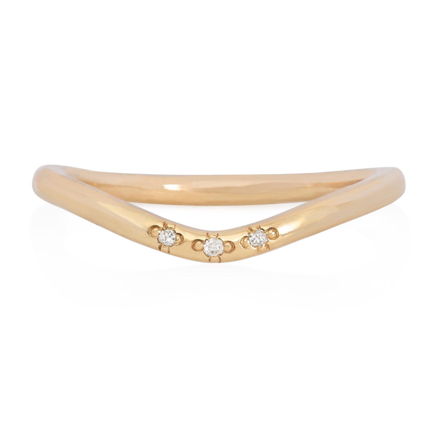 Vale Jewelry Clio Contour Ring in Yellow Gold with White Diamonds Front View