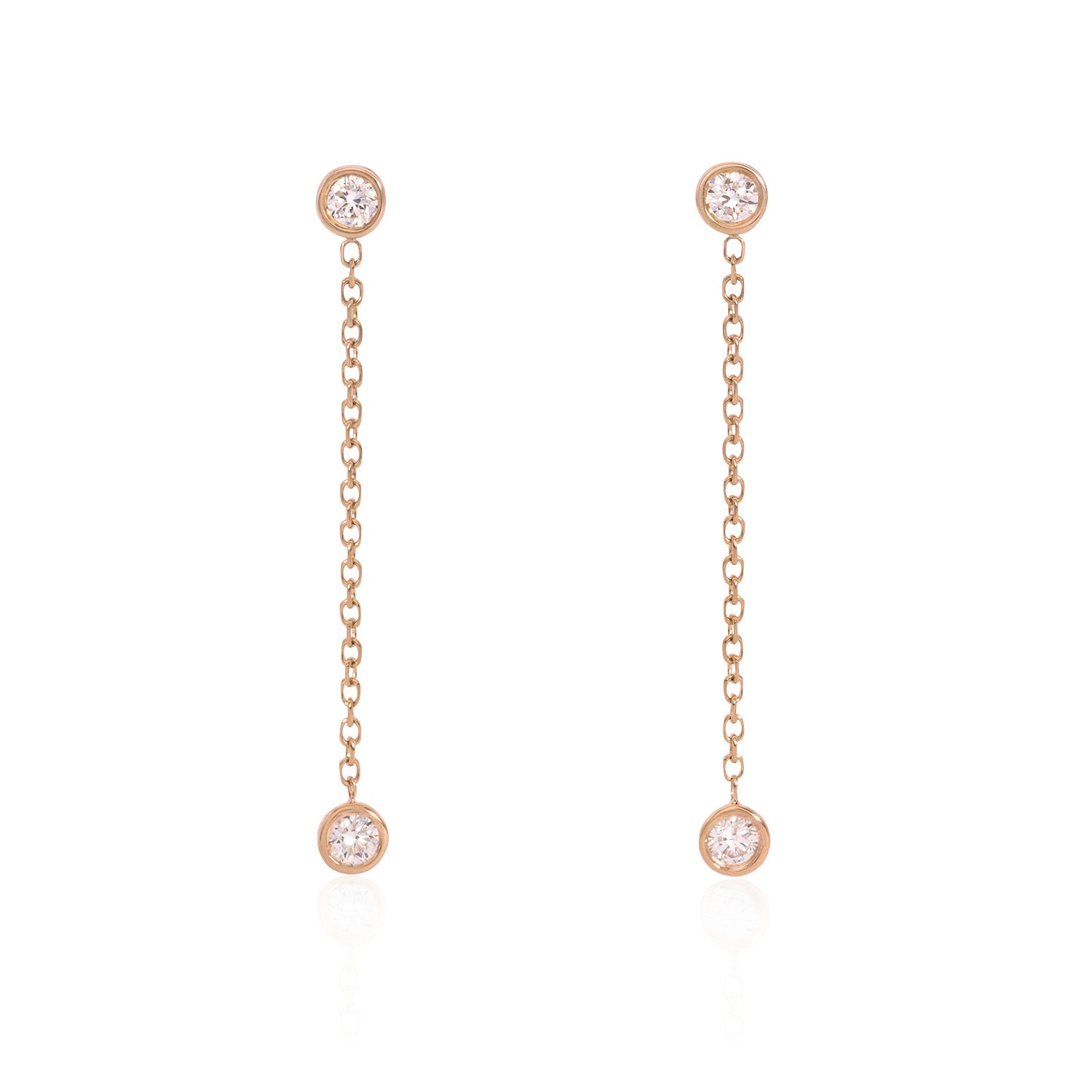 Vale Jewelry Duet Earrings in Rose Gold with Hanging White Diamonds