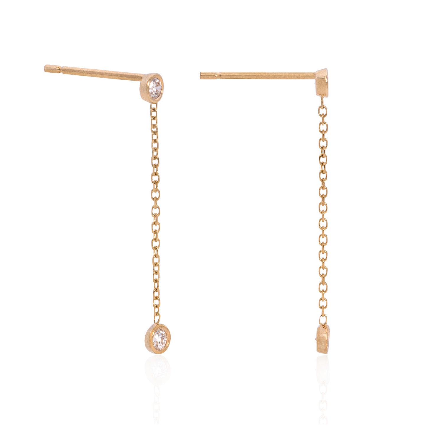 Vale Jewelry Duet Earrings in Yellow Gold with Hanging White Diamonds Side View
