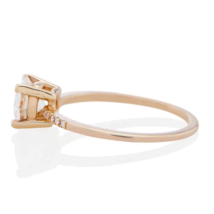Vale Jewelry Estee Ring with 1.00 carat Brilliant Cut White Diamond and White Diamond Pave Accents in 14 Karat Yellow Gold Side View