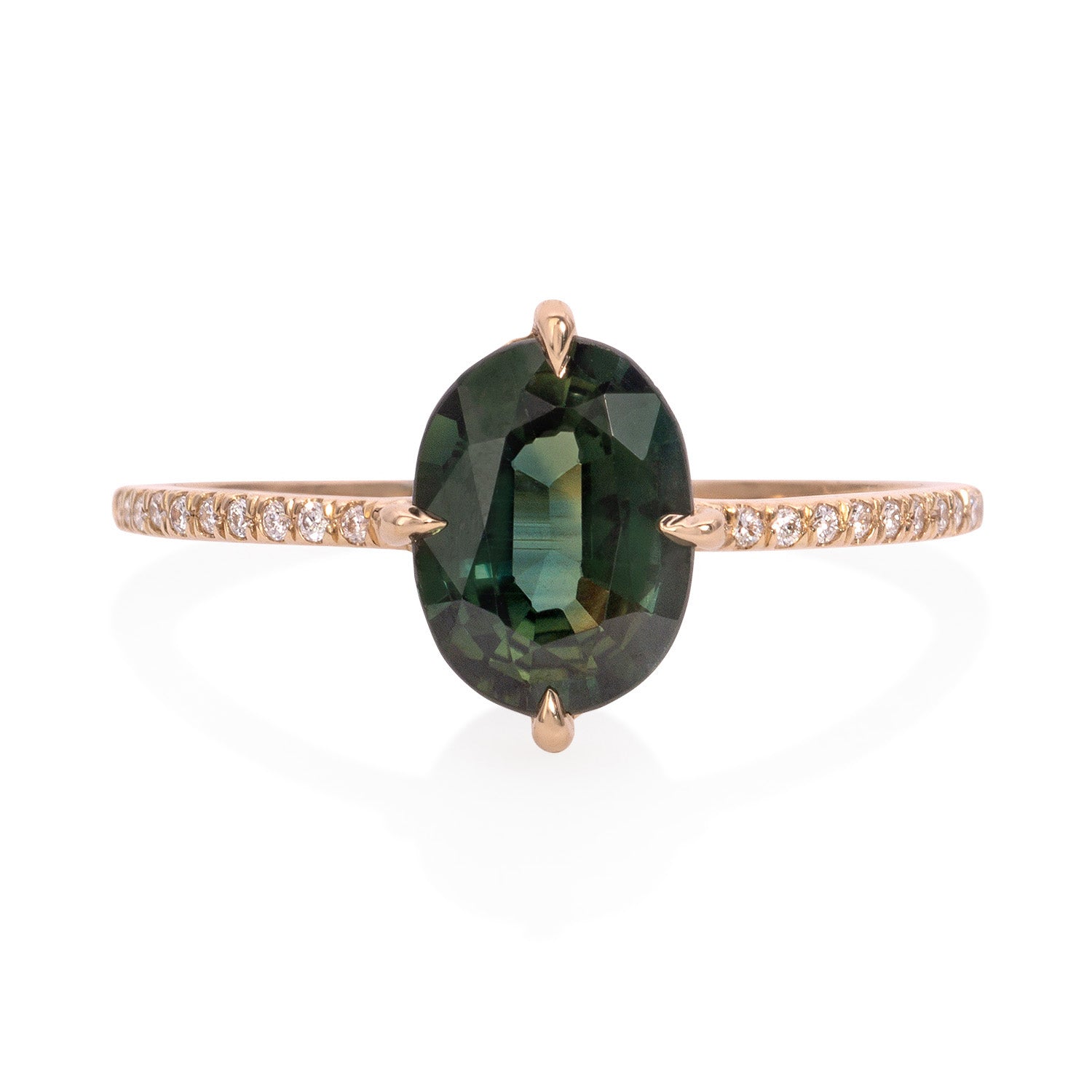 Vale Jewelry Evelina Ring with Oval Parti Sapphire and White Diamond Pave Accents in 14K Rose Gold Front View