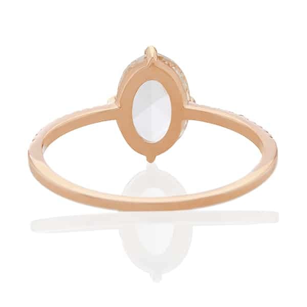 Vale Jewelry Evelina Ring with White Oval Rose Cut Diamond Center and White Pave Diamond Accents in 14K Yellow Gold Back View