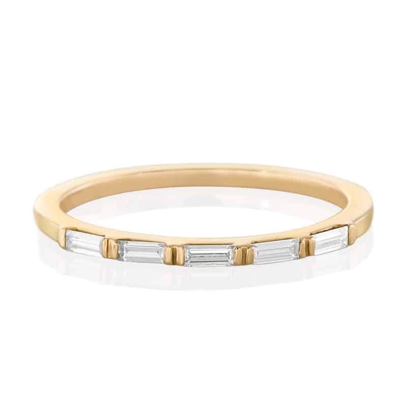 Vale Jewelry Fabiana Ring with White Diamond Baguettes in 14 Karat Yellow Gold Front View