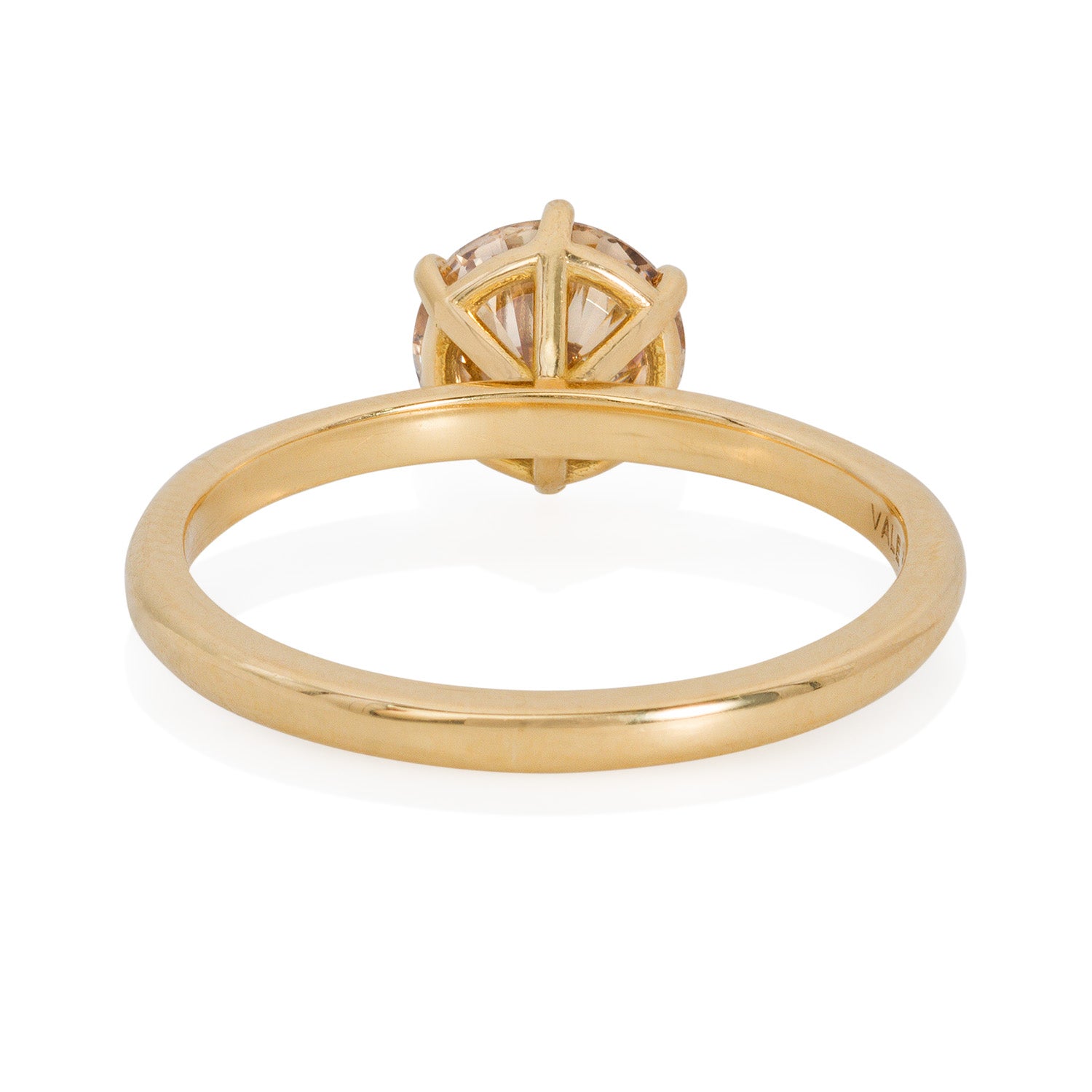 Vale Jewelry Gabrielle Champagne Diamond Solitaire Ring Yellow Gold Back View