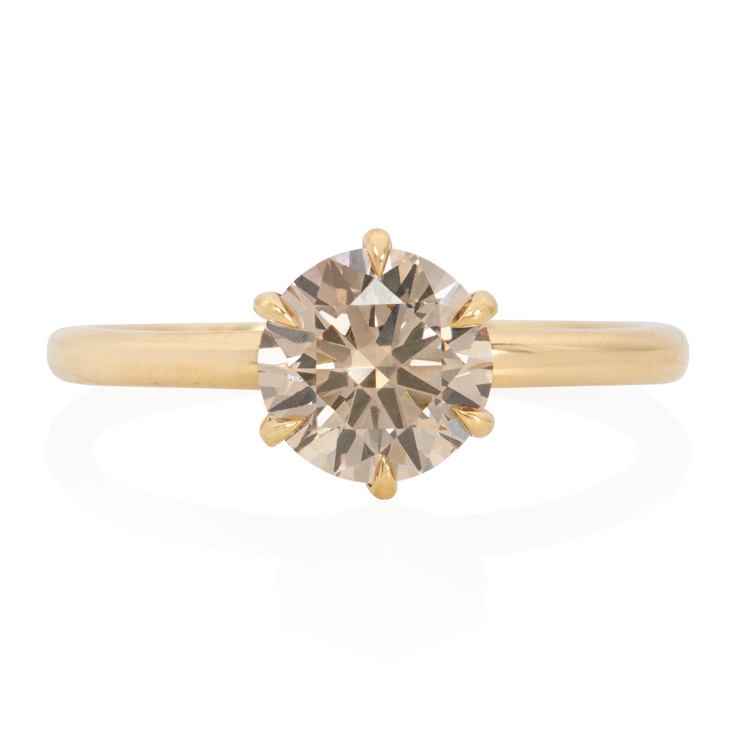 Vale Jewelry Gabrielle Champagne Diamond Solitaire Ring Yellow Gold Front View