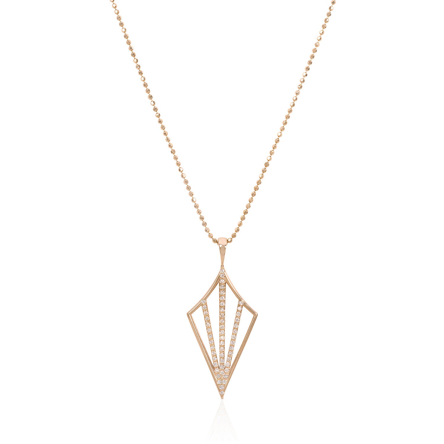 Vale Jewelry Golden Hour Necklace with White Diamond Pave on Faceted Bead Chain in 14 Karat Rose Gold Close Up