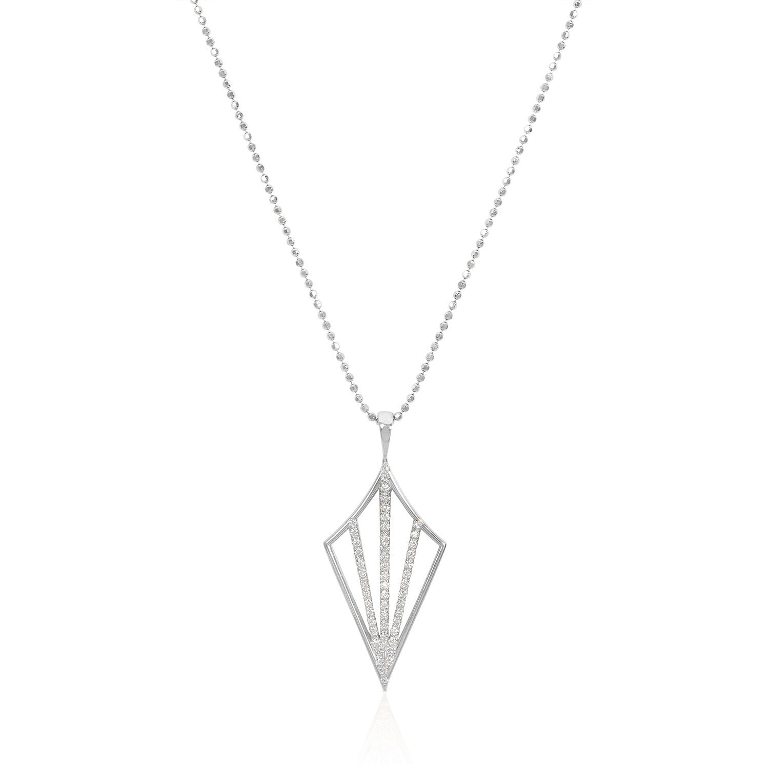 Vale Jewelry Golden Hour Necklace with White Diamond Pave on Faceted Bead Chain in 14 Karat White Gold Close Up