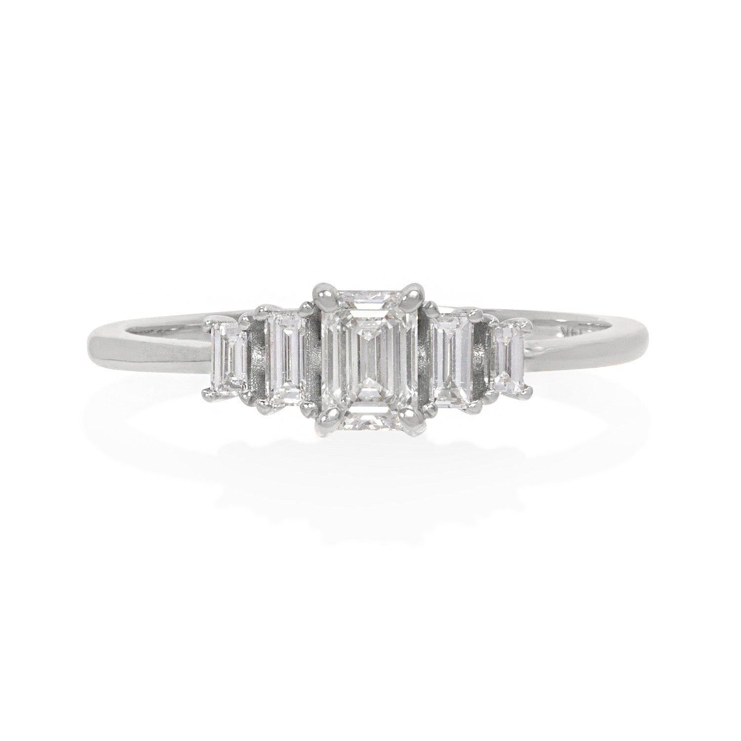 Vale Jewelry Hadrian Ring with Emerald Cut White Diamonds in 14 Karat White Gold Front View
