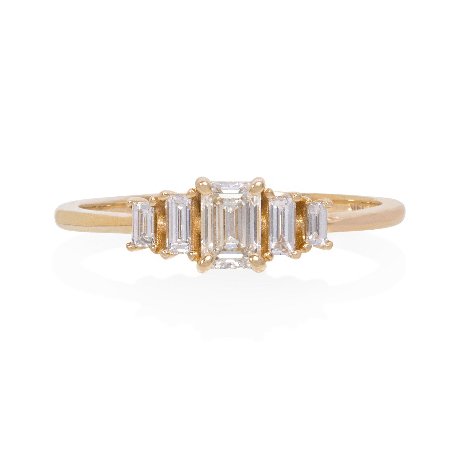 Vale Jewelry Hadrian Ring with Emerald Cut White Diamonds in 14 Karat Yellow Gold Front View