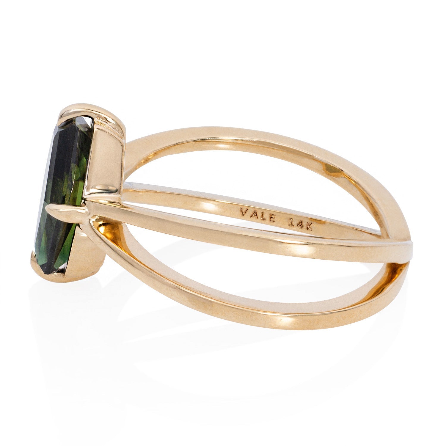 Vale Jewelry Hexagon Parti Sapphire X Shape Ring in 14 Karat Yellow Gold Side View