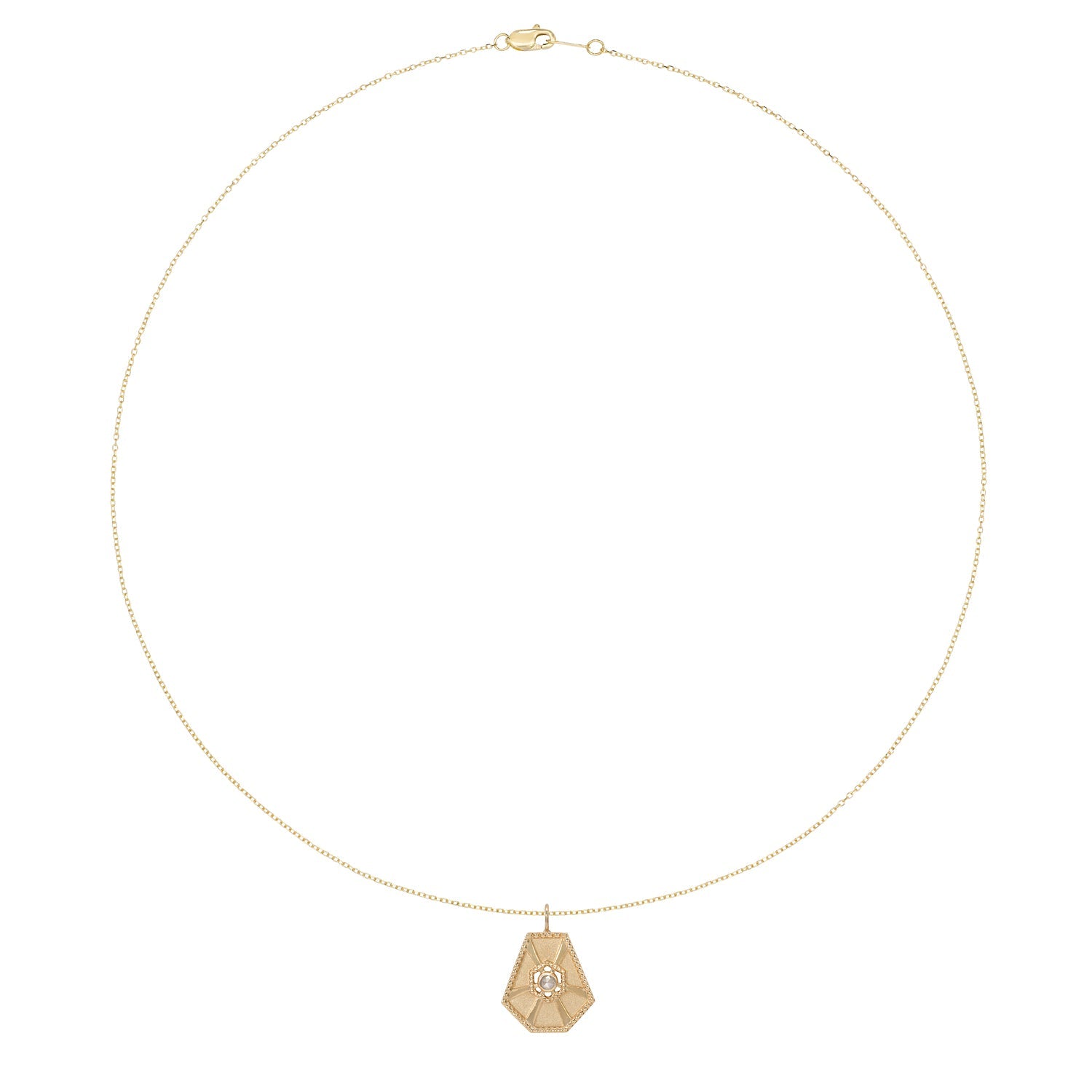 Vale Jewelry Large Arcadia Pendant with White Rose Cut Diamond on Diamond Cut Cable Chain in 14 Karat Yellow Gold Close Up