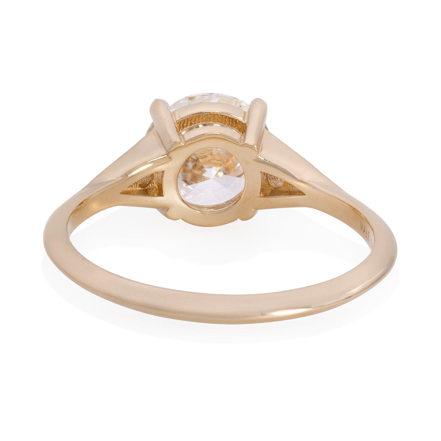 Vale Jewelry Large Sandrine Ring with 2.00 carat Round Brilliant Cut Diamond and White Diamond Rose Cut and Pave Accents in 14 Karat Yellow Gold Back View