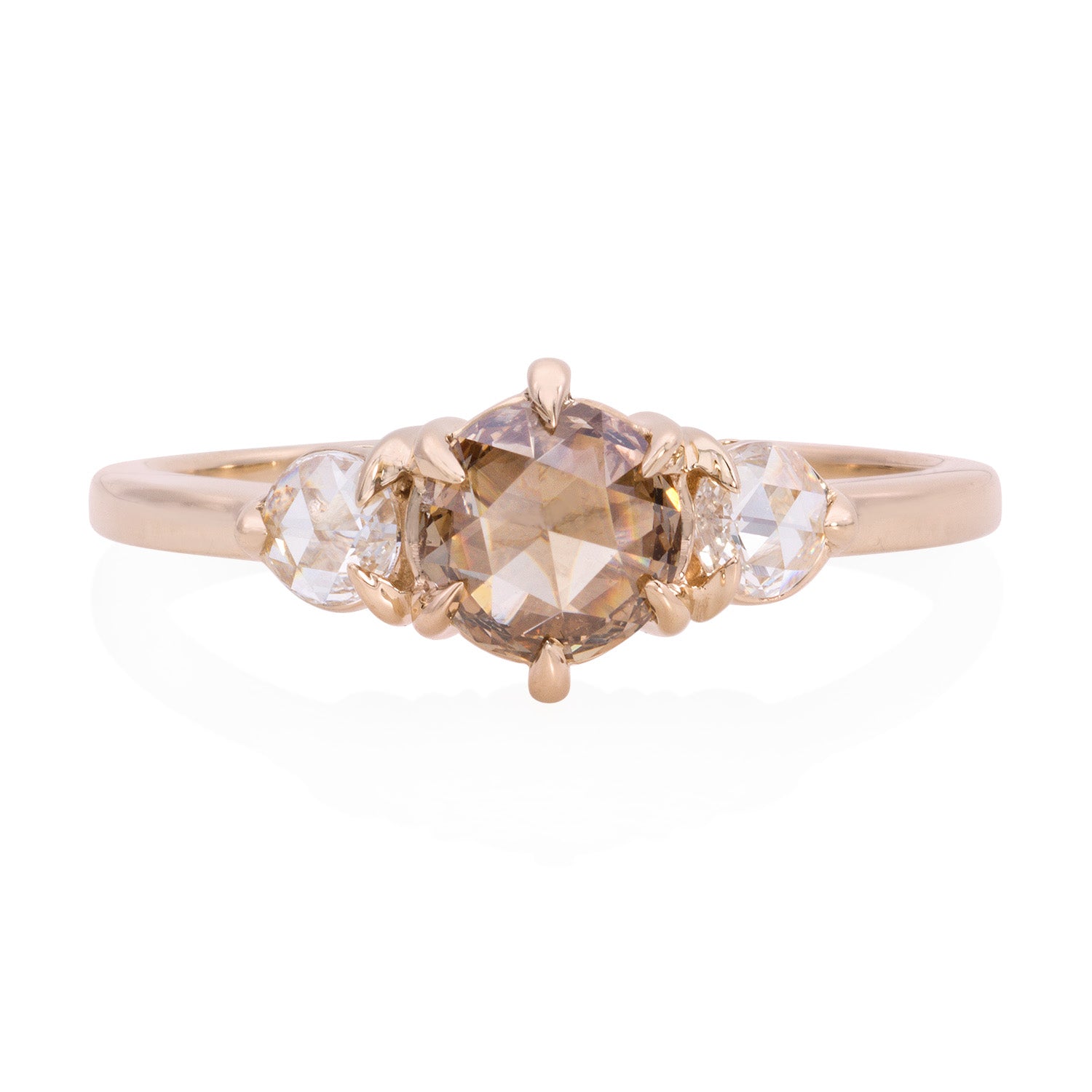 Vale Jewelry Large Tidals Ring with Champagne and White Diamond Rose Cuts in 14 Karat Rose Gold Front View
