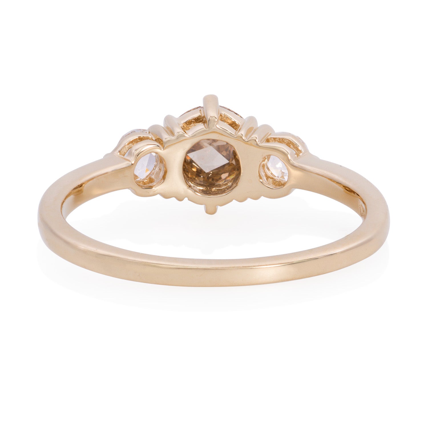 Vale Jewelry Large Tidals Ring with Champagne and White Diamond Rose Cuts in 14 Karat Yellow Gold Back View