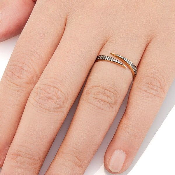 Vale Jewelry Lazarus Ring with Black Rhodium and White Diamond Pave in 14 Karat Yellow Gold Hand View