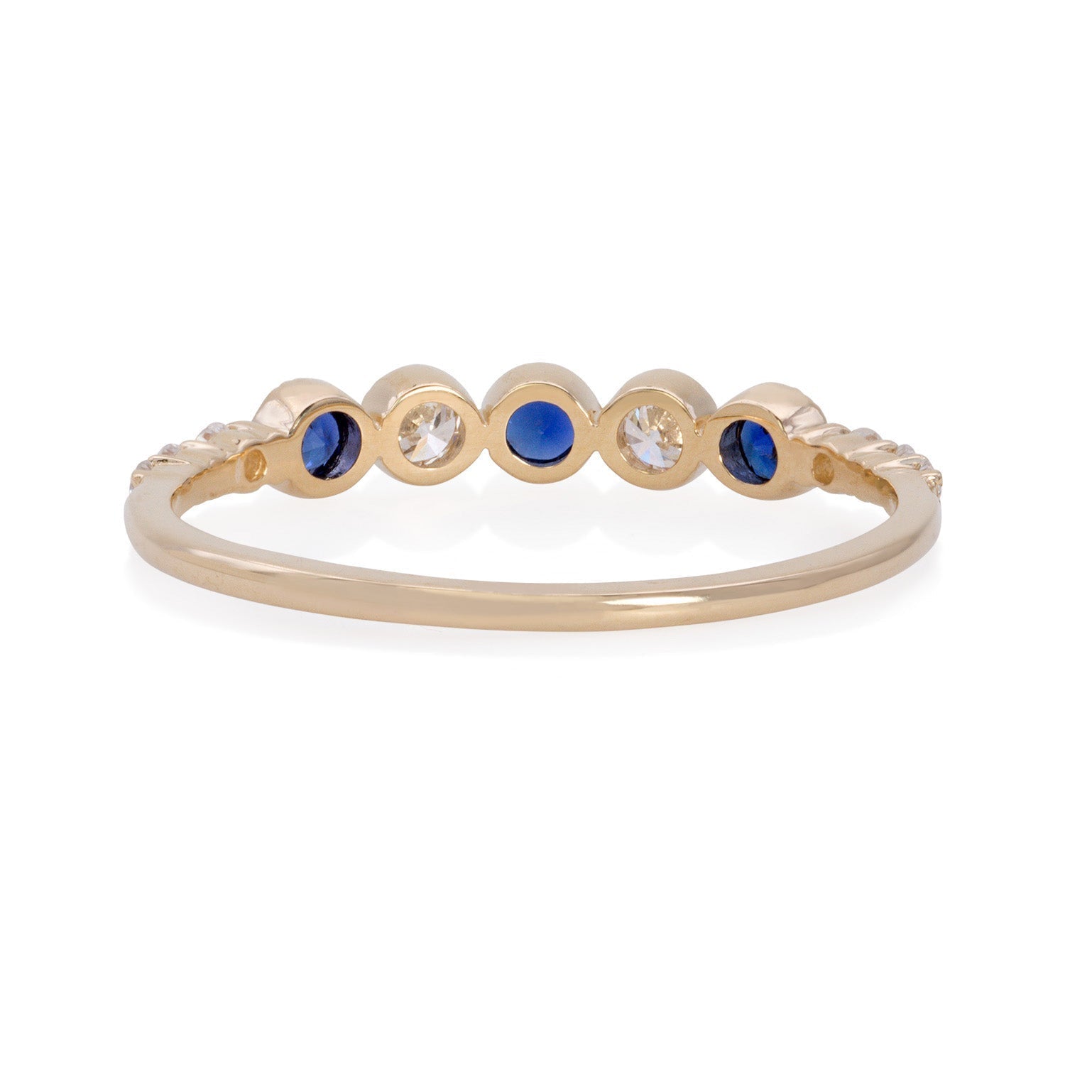 Vale Jewelry Leila Ring with Blue Sapphires and White Diamonds in 14 Karat Yellow Gold Back View