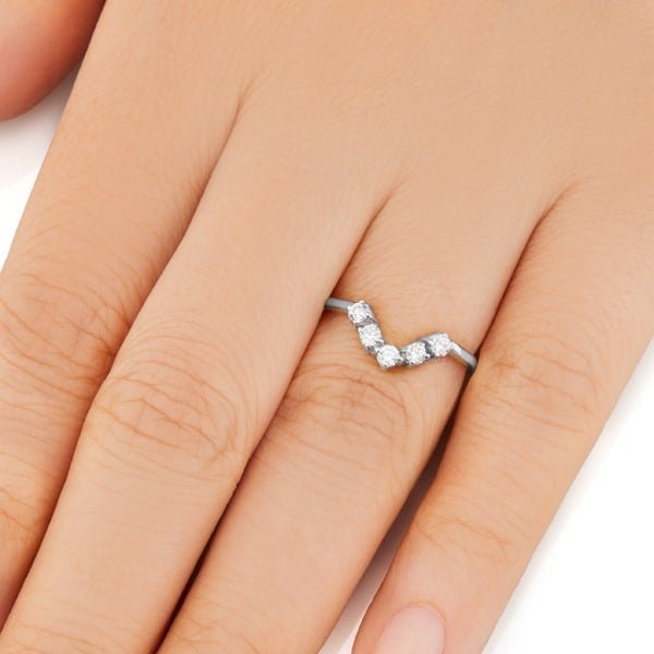 Vale Jewelry Livia Ring with White Diamonds in 14 Karat White Gold Hand View