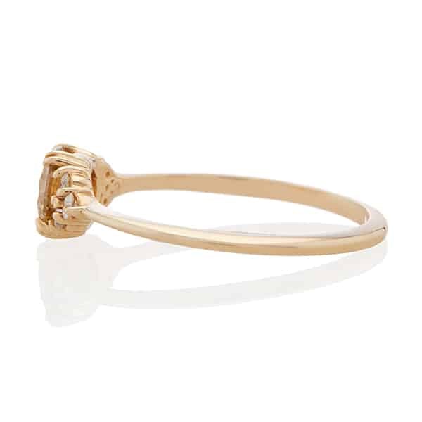 Vale Jewelry Lune Ring with Round Brilliant Cut Champagne Diamond Center and White Diamond Accents in 14 Karat Yellow Gold Side View