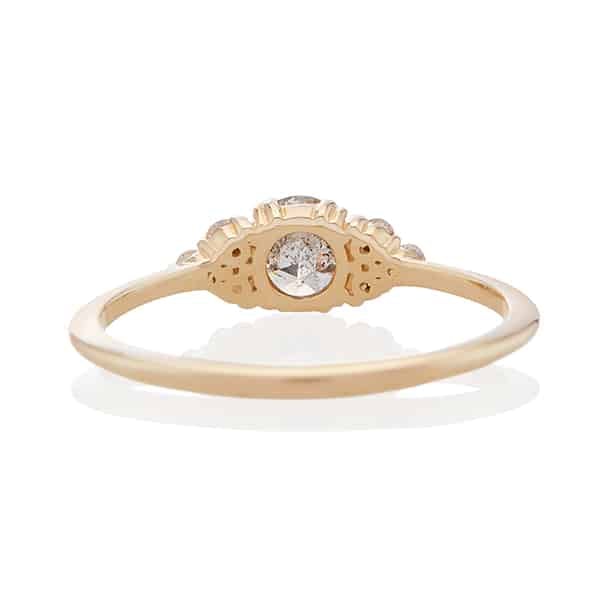 Vale Jewelry Lune Ring with Round Brilliant Cut Salt and Pepper Diamond Center and White Diamond Accents in 14 Karat Yellow Gold Back View