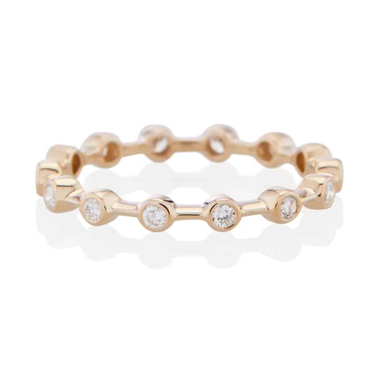 Vale Jewelry Lunette Ring with Eternity Bezel Set White Diamonds in 14 Karat Yellow Gold Front View