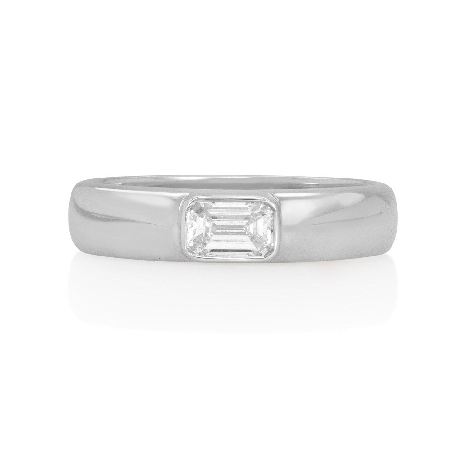 Vale Jewelry Mariana Ring with White Emerald Cut Diamond in 14 Karat White Gold Front View