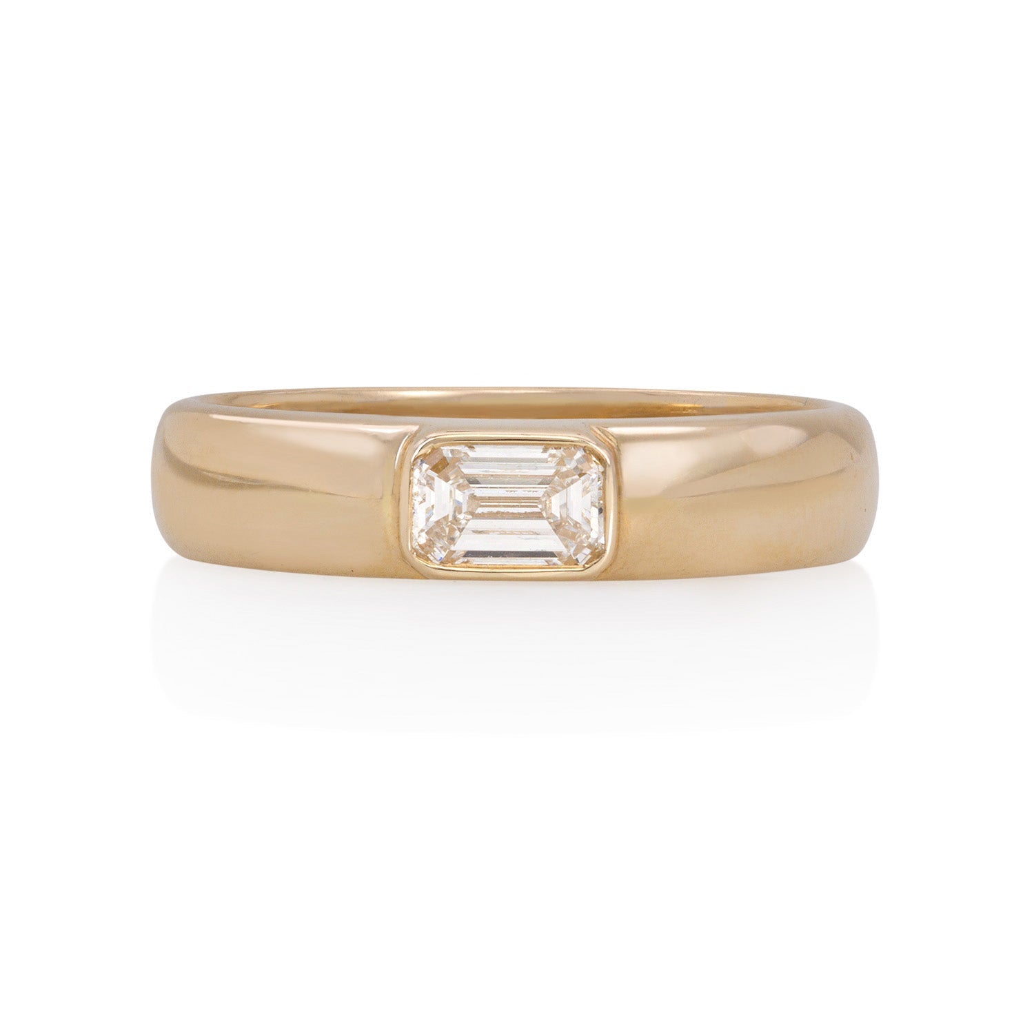 Vale Jewelry Mariana Ring with White Emerald Cut Diamond in 14 Karat Yellow Gold Front View