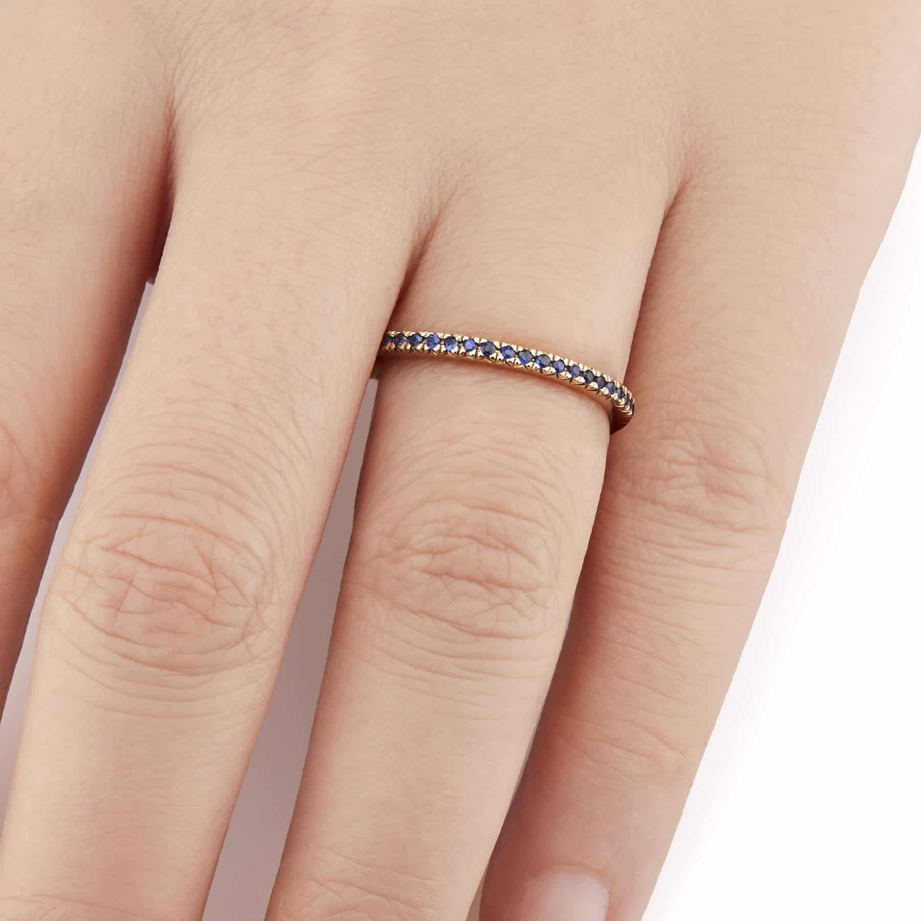 Vale Jewelry Midnight Pave Band with Blue Sapphires in 14 Karat Yellow Gold Hand View