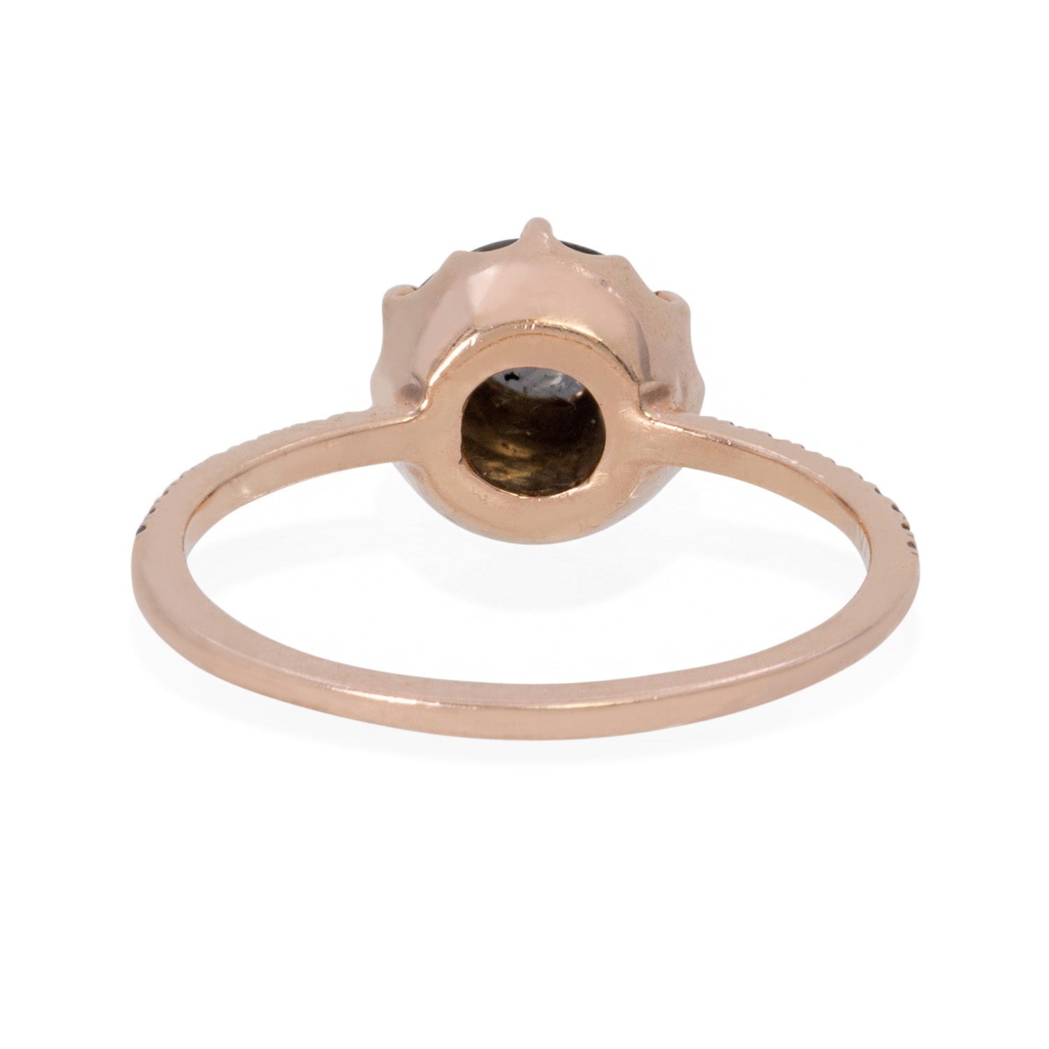 Vale Jewelry Mojave Ring with Rose Cut Black Diamond and Black Diamond Pave Accents in 14 Karat Rose Gold Back View