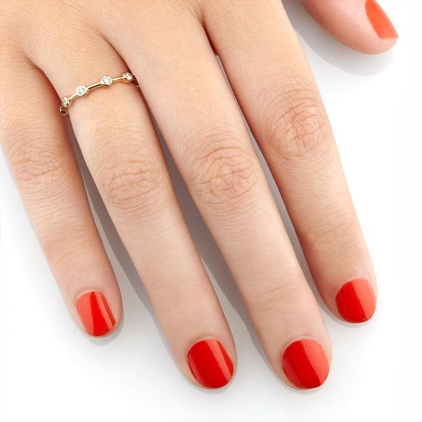 Vale Jewelry Moonlet Ring with Eternity Bezel Set White Diamonds in 14 Karat Yellow Gold Hand View