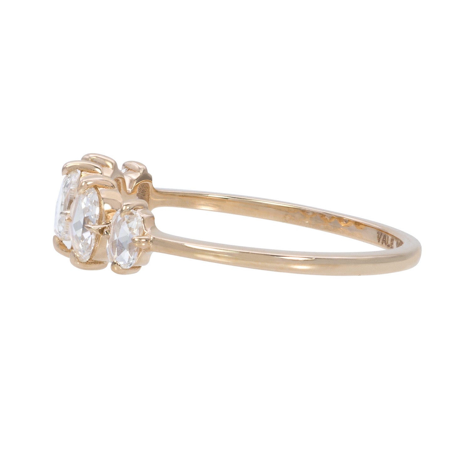 Vale Jewelry Nadine Ring with Oval White Rose Cut Diamonds in 14 Karat Yellow Gold Side View