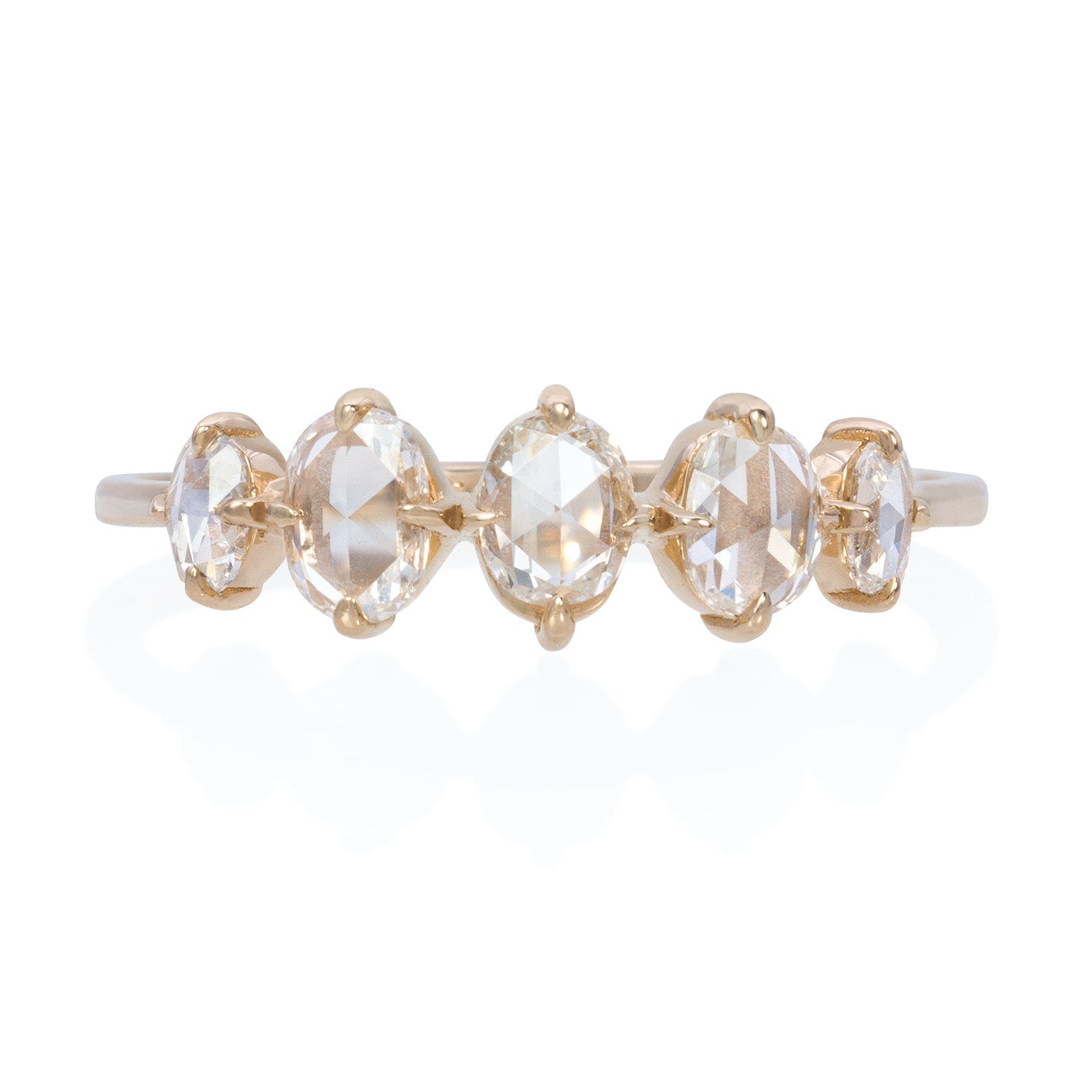 Vale Jewelry Nadine Ring with Oval White Rose Cut Diamonds in 14 Karat Yellow Gold Front View