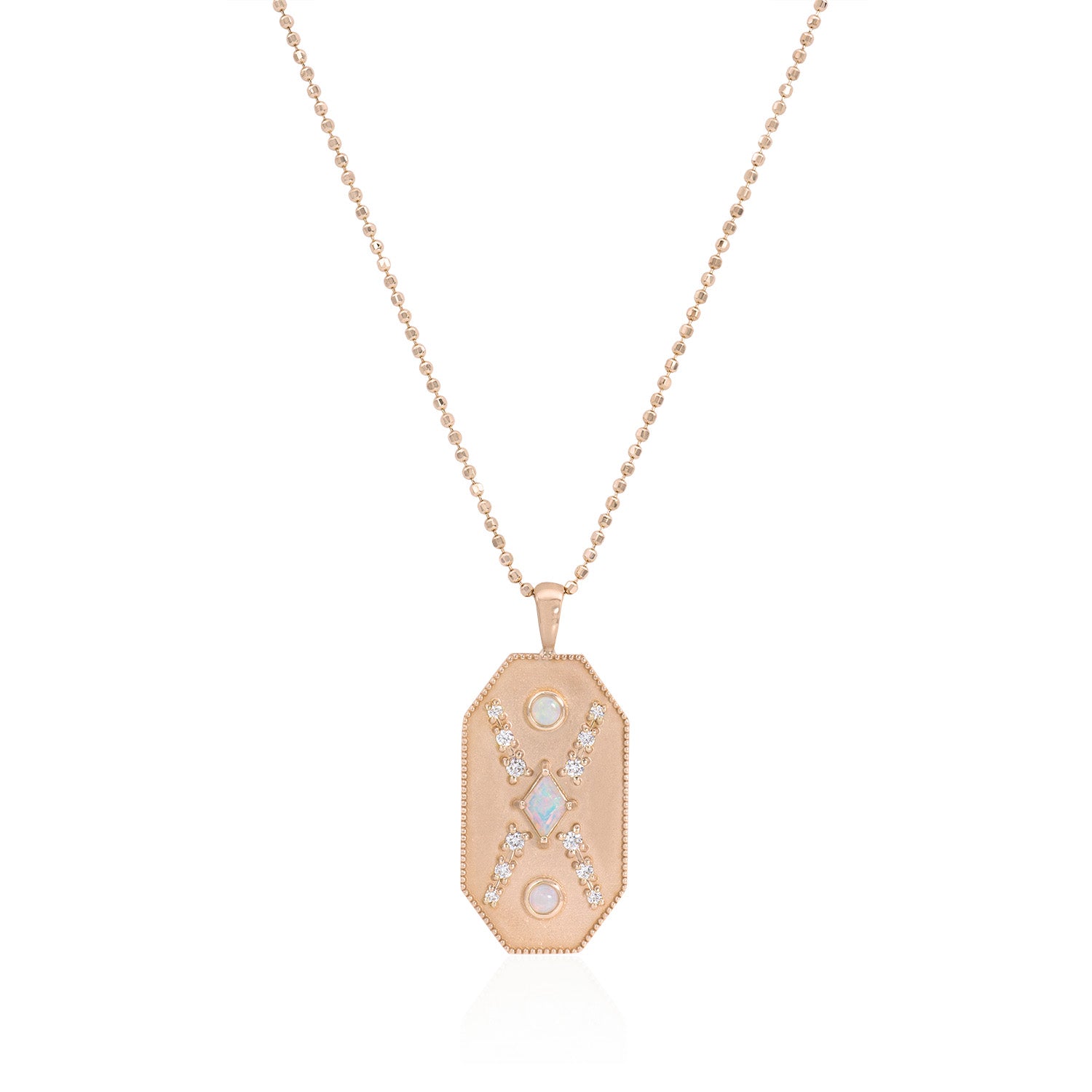 Vale Jewelry Noémie Medallion with Opals and Diamonds 14K Rose Gold Close-up