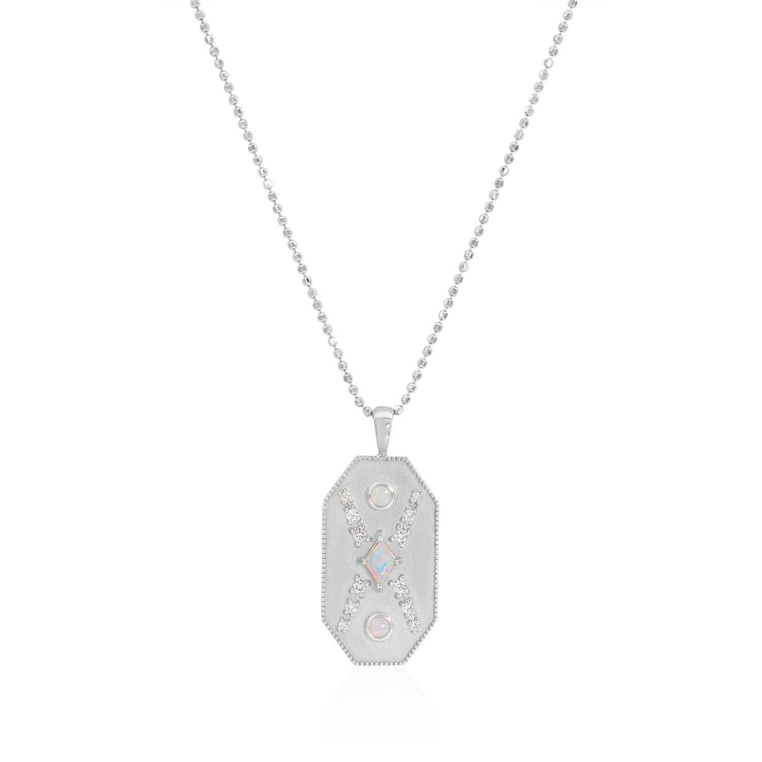 Vale Jewelry Noémie Medallion with Opals and Diamonds 14K White Gold Close-up
