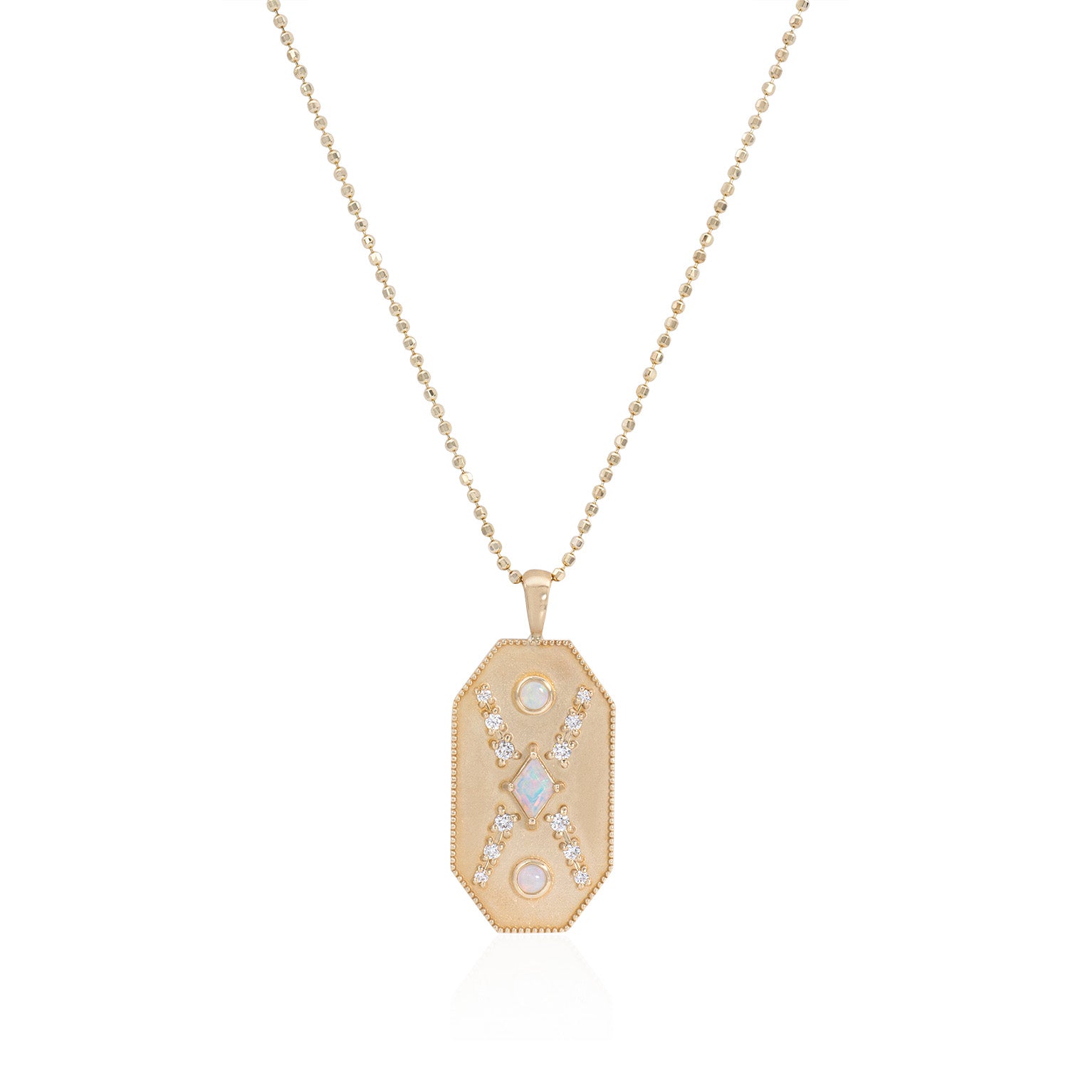 Vale Jewelry Noémie Medallion with Opals and Diamonds 14K Yellow Gold Close-up