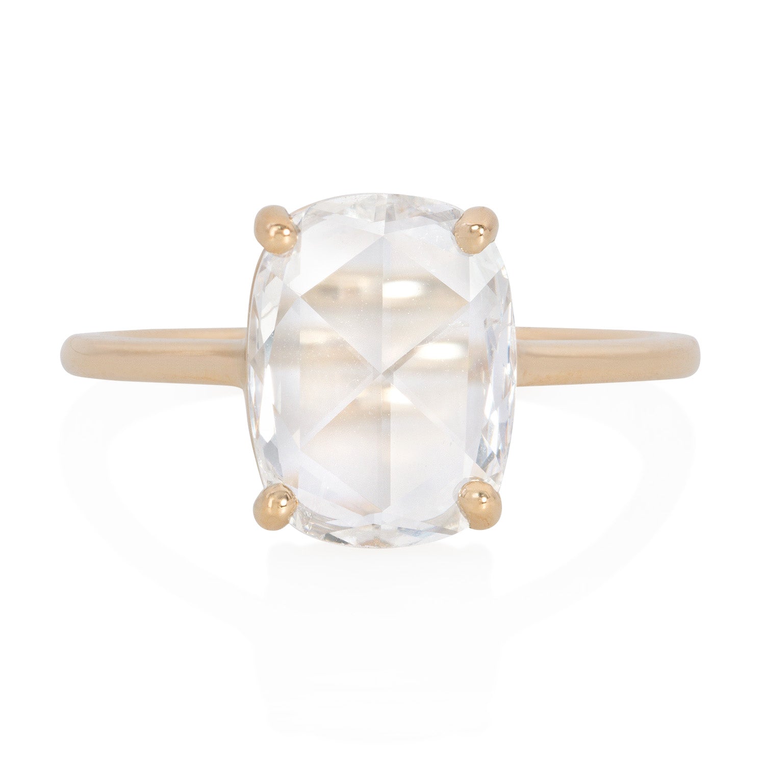 Vale Jewelry - OOAK 1.55 Carat Elongated Cushion Rose Cut Diamond Solitaire Ring 18K Yellow Gold Front View