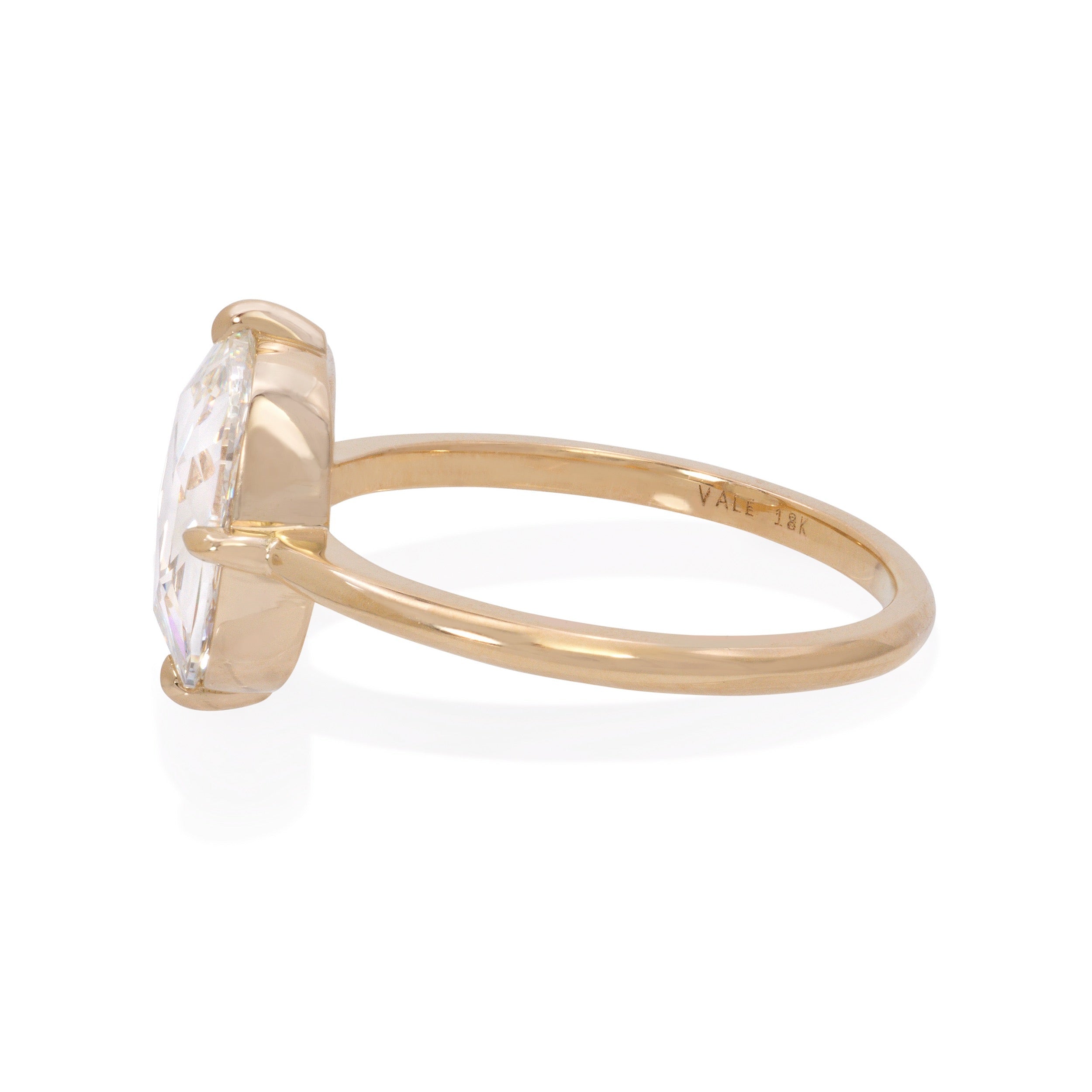 Vale Jewelry OOAK 1.64 Carat Elongated Cushion Rose Cut White Diamond Ring in 18K Yellow Gold Side View