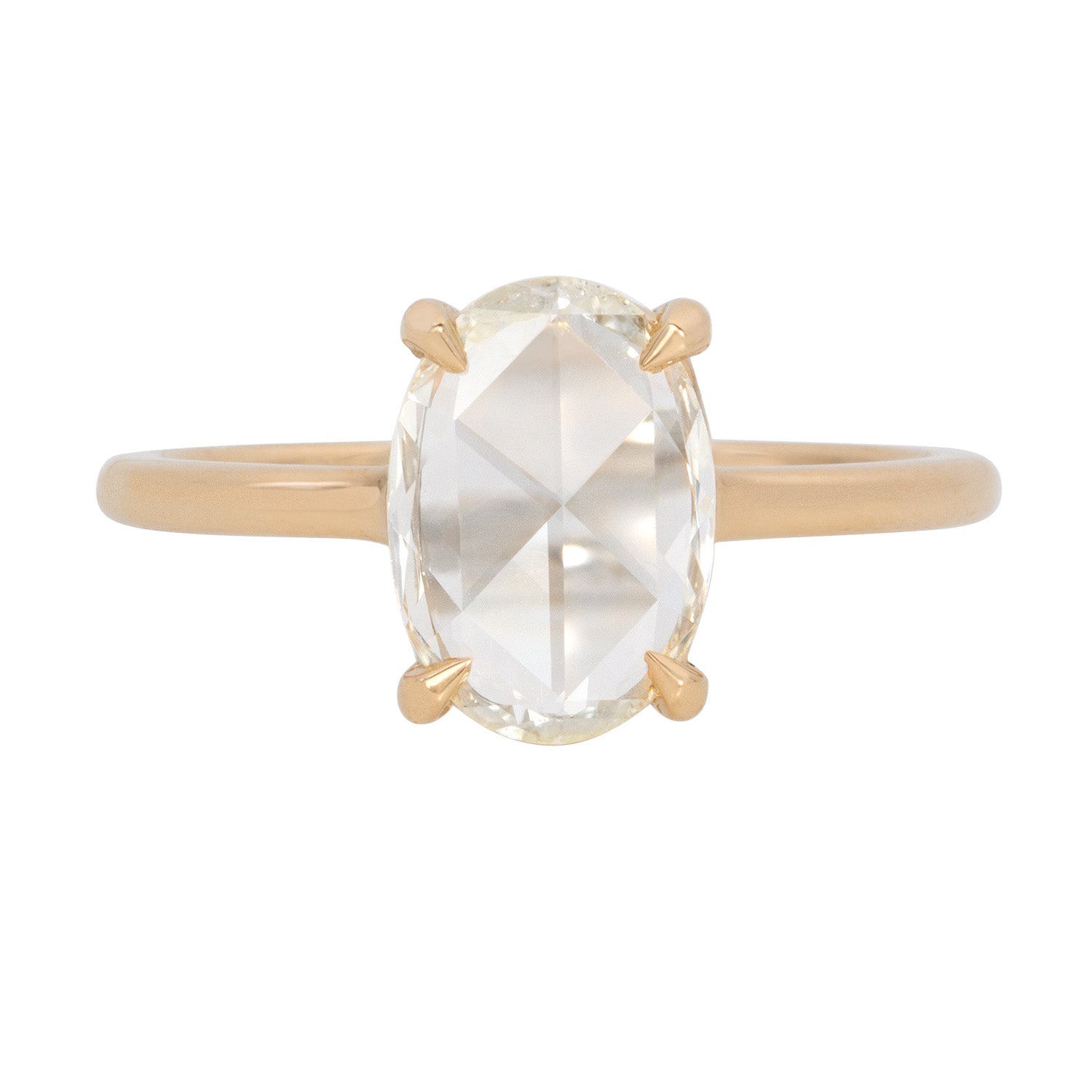 Vale Jewelry OOAK 1.16 Carat Oval Rose Cut Diamond Solitaire Ring 18K Yellow Gold Front View