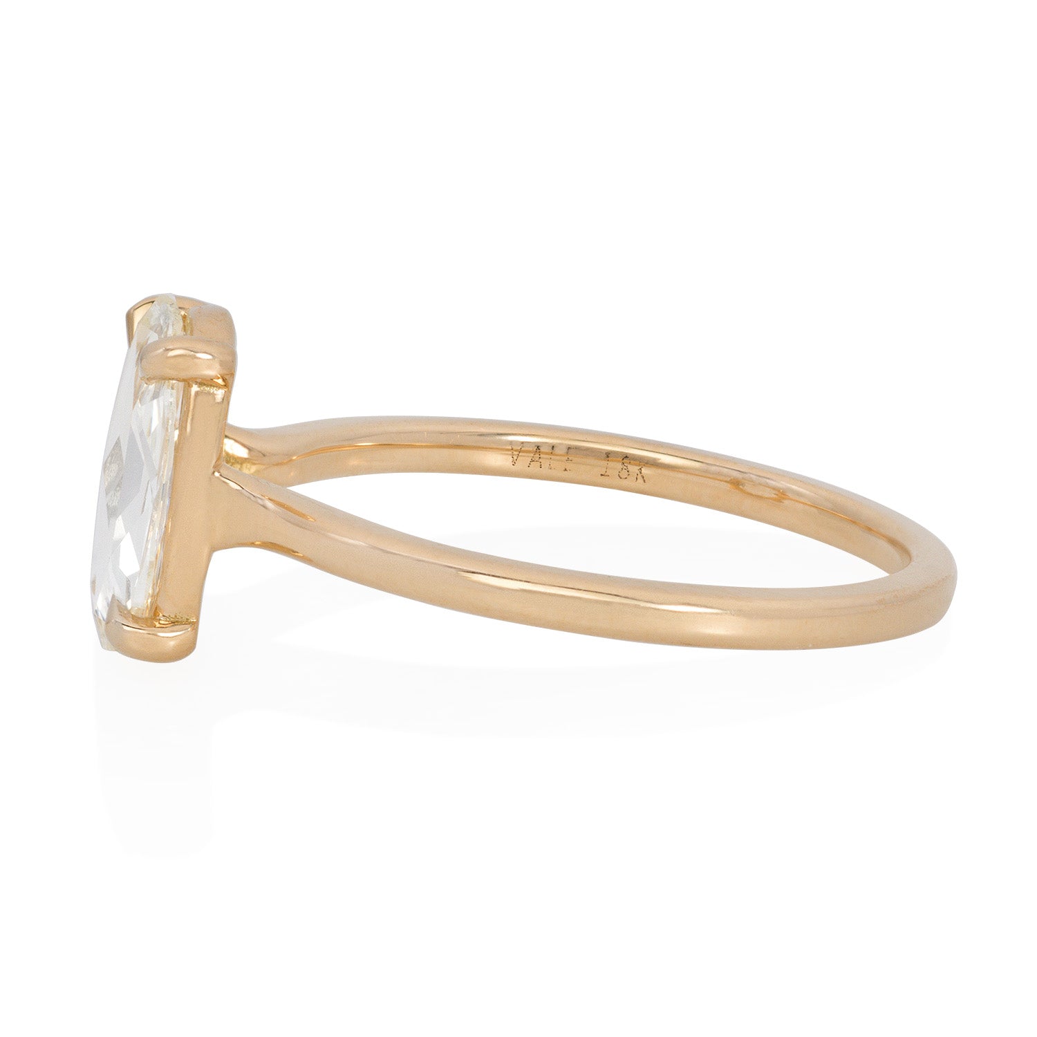 Vale Jewelry OOAK 1.16 Carat Oval Rose Cut Diamond Solitaire Ring 18K Yellow Gold Side View