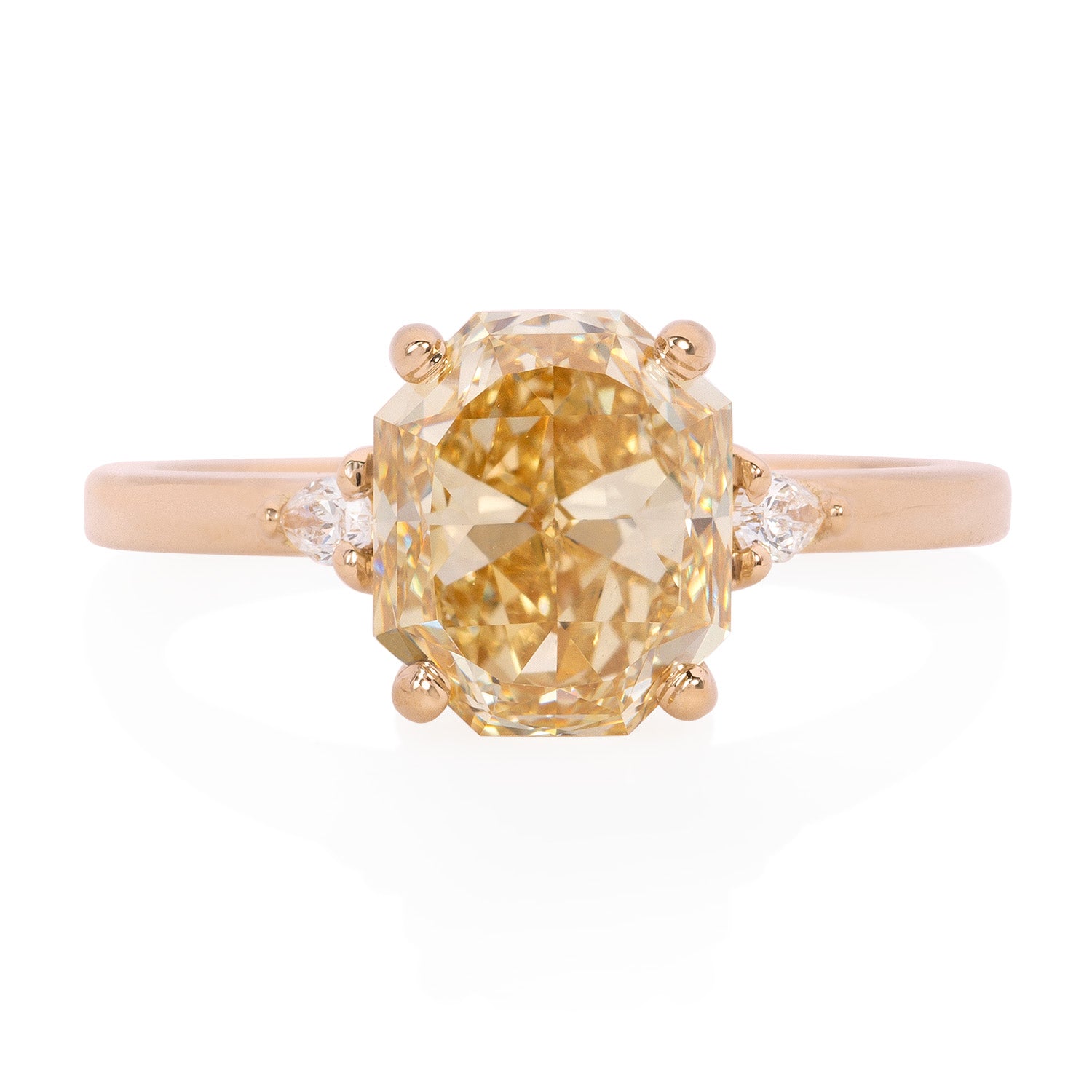 Vale Jewelry one of a kind 2.77 Carat Fancy Brownish Yellow Radiant Diamond Ring in Rose Gold Front View