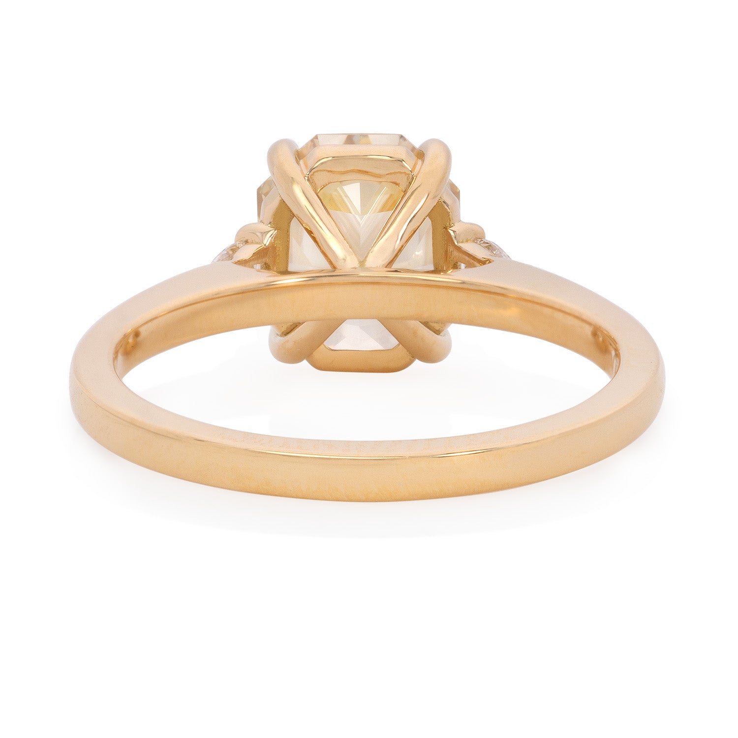 Vale Jewelry one of a kind 2.77 Carat Fancy Brownish Yellow Radiant Diamond Ring in Yellow Gold Back View