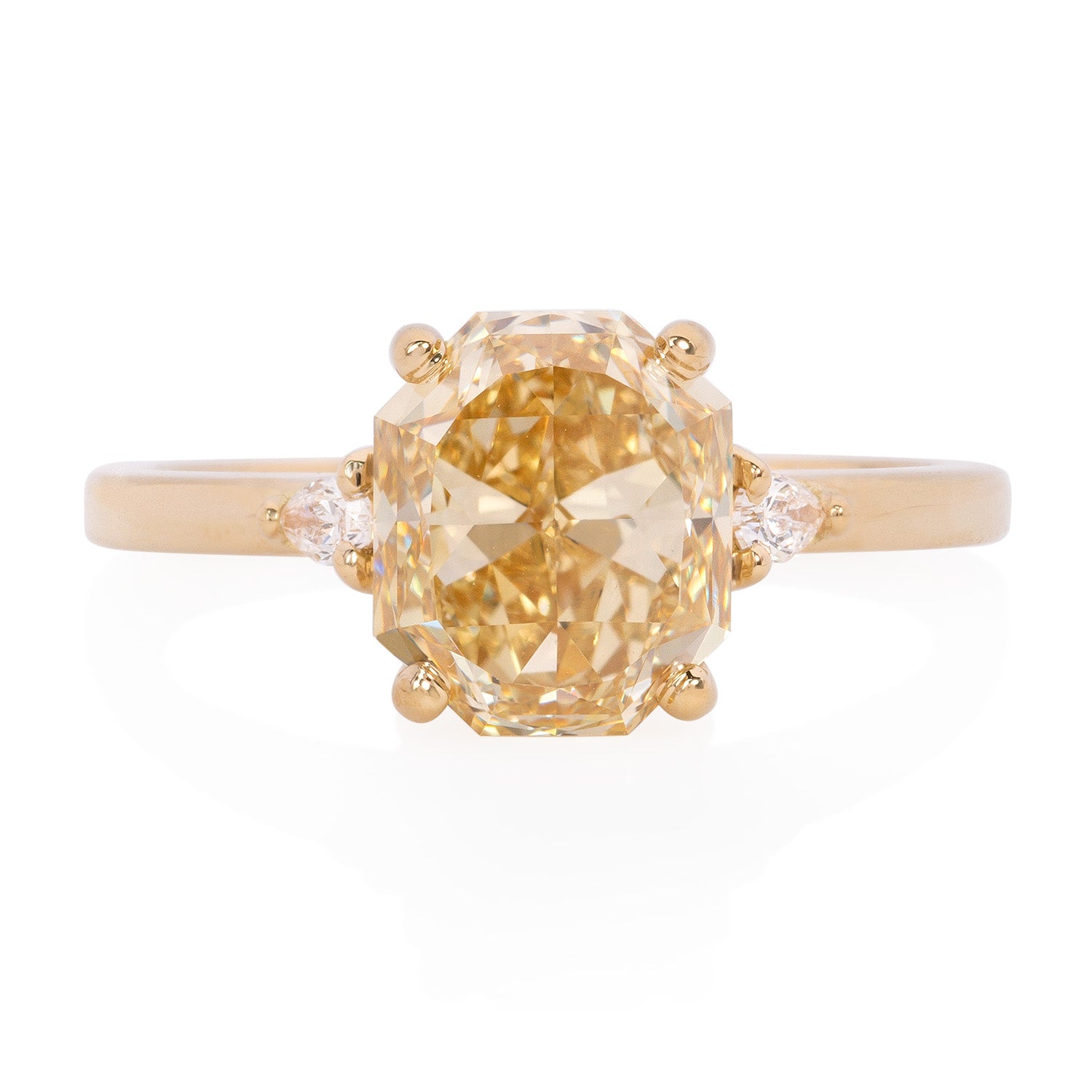 Vale Jewelry one of a kind 2.77 Carat Fancy Brownish Yellow Radiant Diamond Ring in Yellow Gold Front View