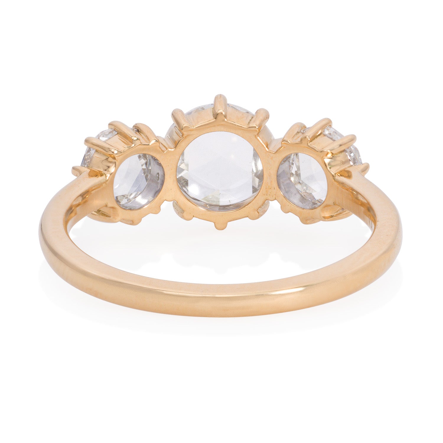 Vale Jewelry OOAK 3-Stone Round Rose Cut Diamond Ring 18K Yellow Gold Back View