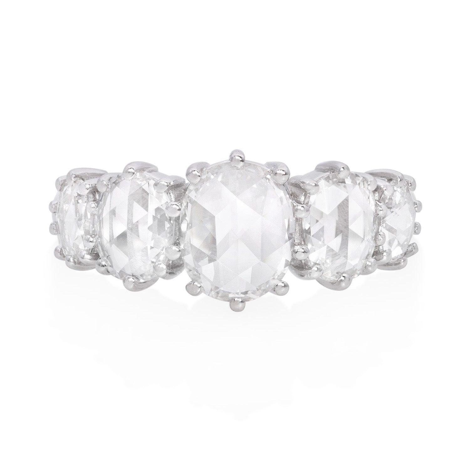Vale Jewelry OOAK 5 Oval Rose Cut Diamond Ring Platinum Front View