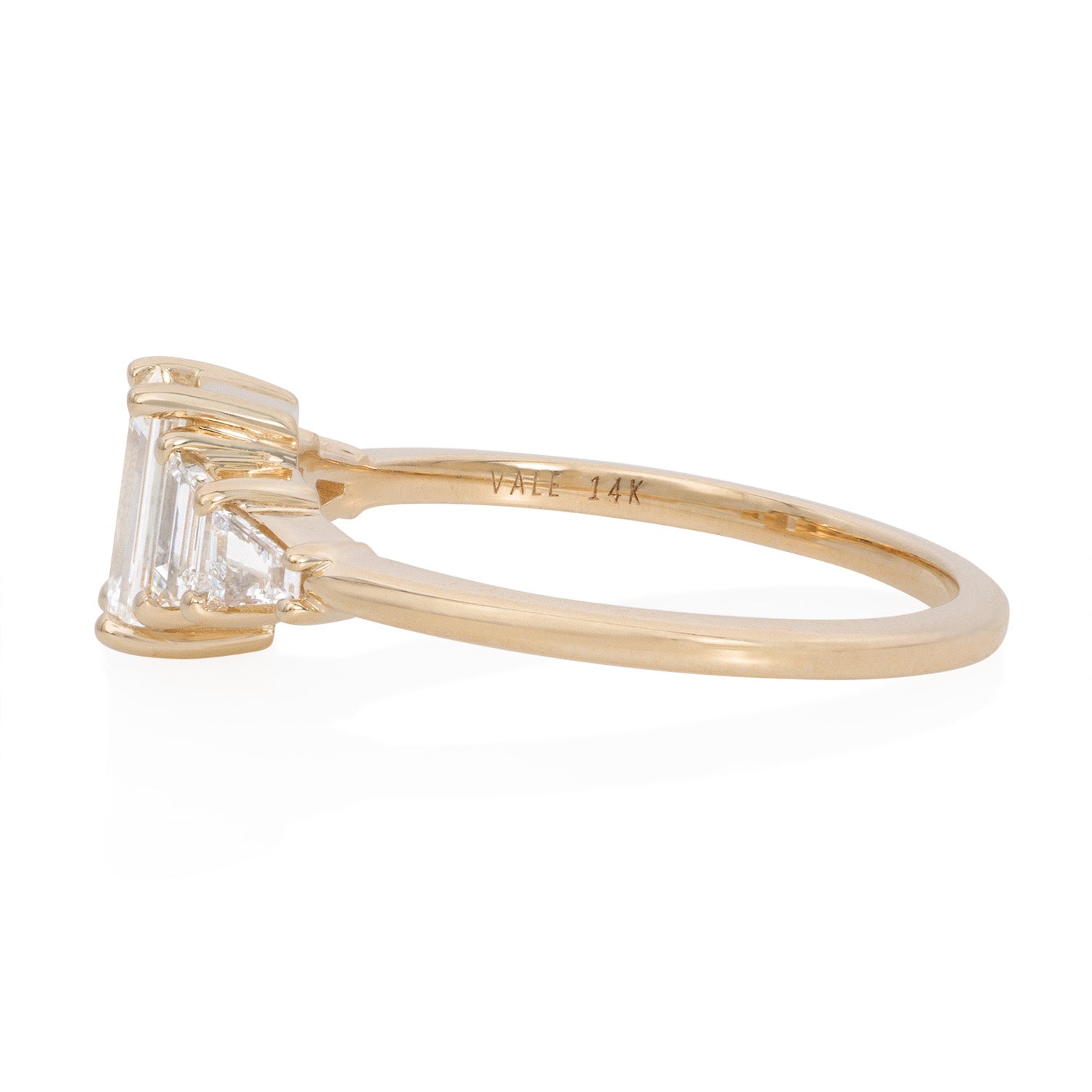 Vale Jewelry OOAK 5-Stone Emerald Cut Diamond Ring Yellow Gold Side View